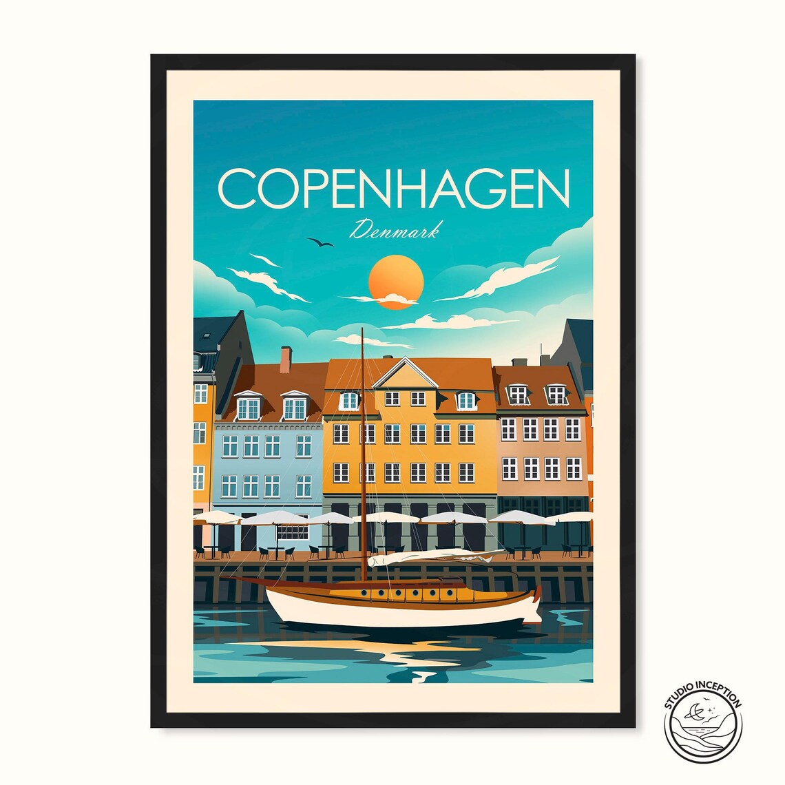Copenhagen Travel Poster, Denmark Cityscape Print