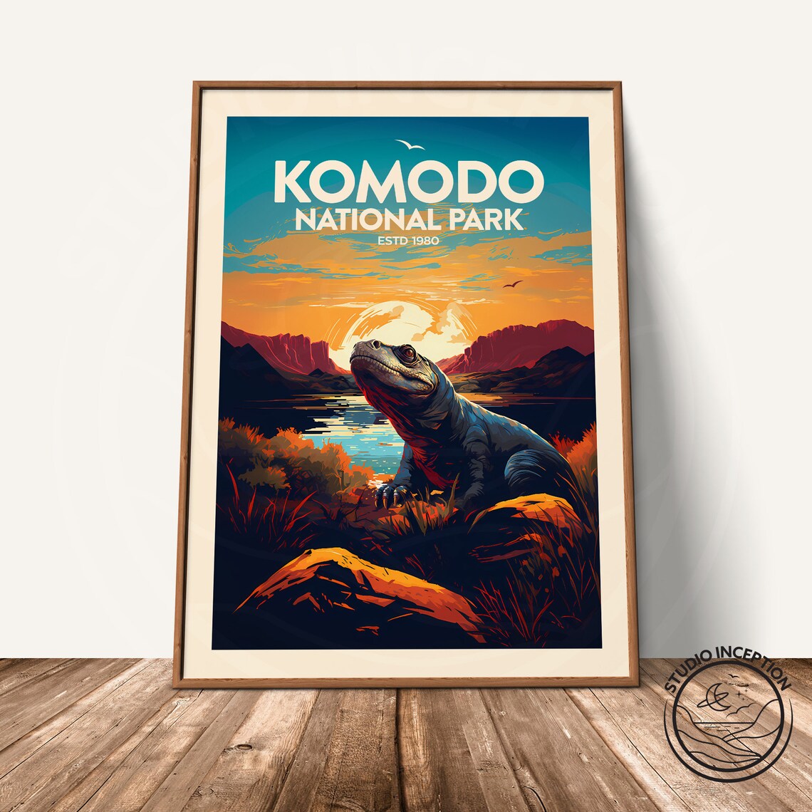 Komodo National Park Traditional Print Indonesia Travel Poster Wall Art Gift For Travel Lover Gallery Wall Art Home Decor Travel Art - Image 3