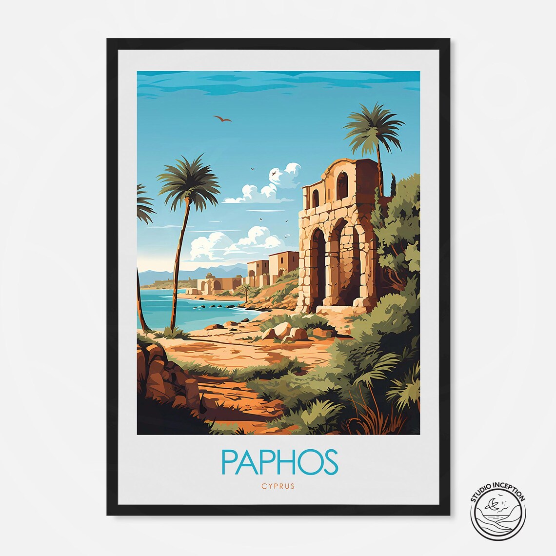 Paphos Minimalist Travel Print, Cyprus Poster Art