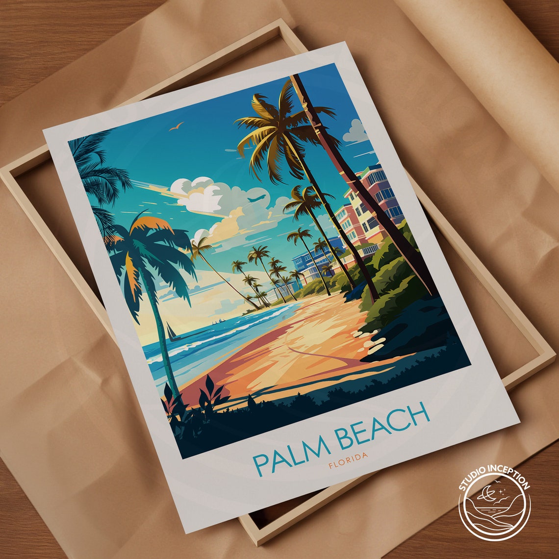 Palm Beach Florida Beachfront Palms Minimal Style Travel Poster - Image 2