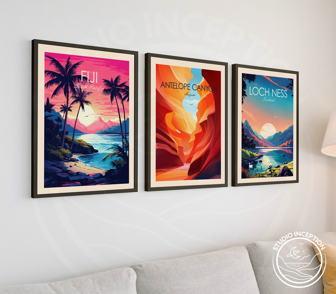 Fiji South Pacific Sunset Palm Trees Tropical Beach Art Poster - Image 2