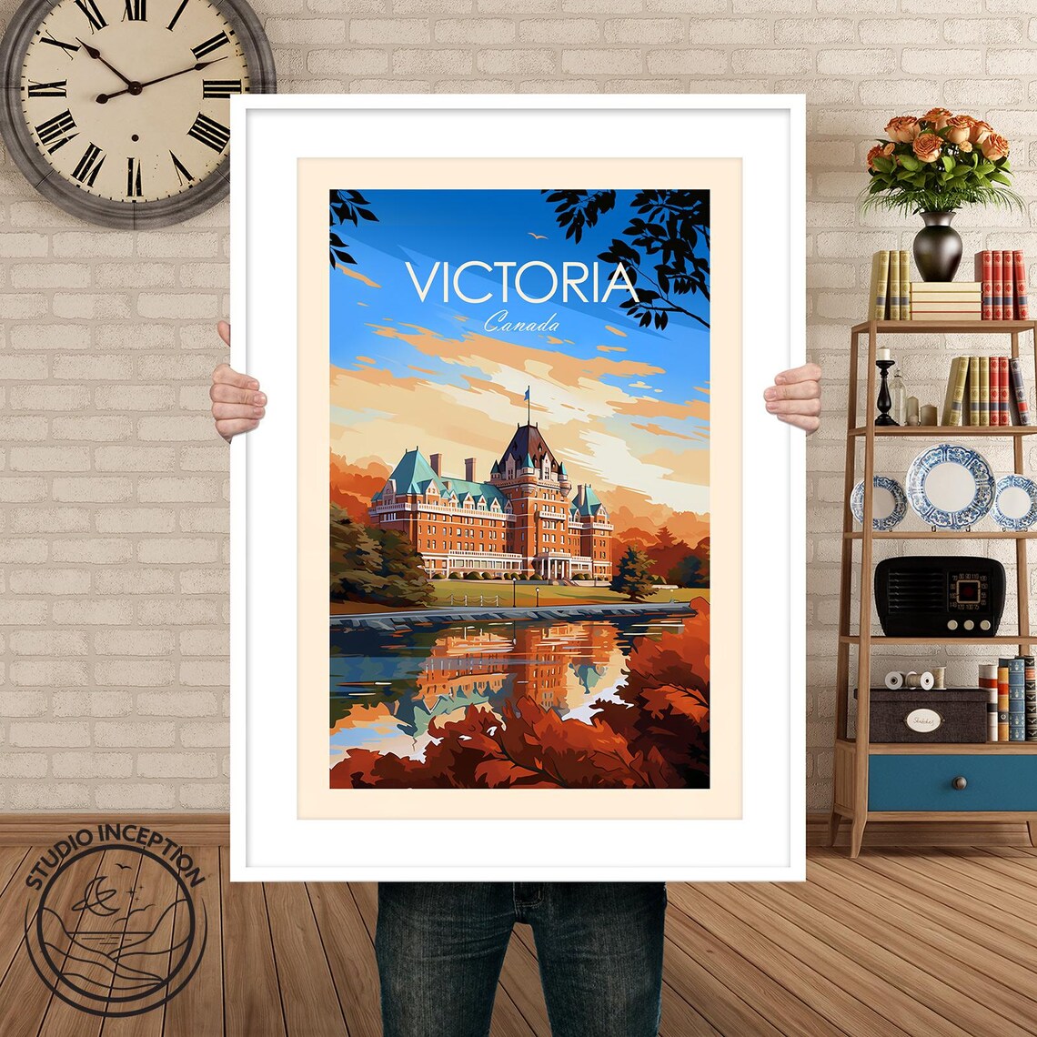 Victoria Canada Grand Hotel Waterfront Reflection Sunset Travel Poster - Image 3