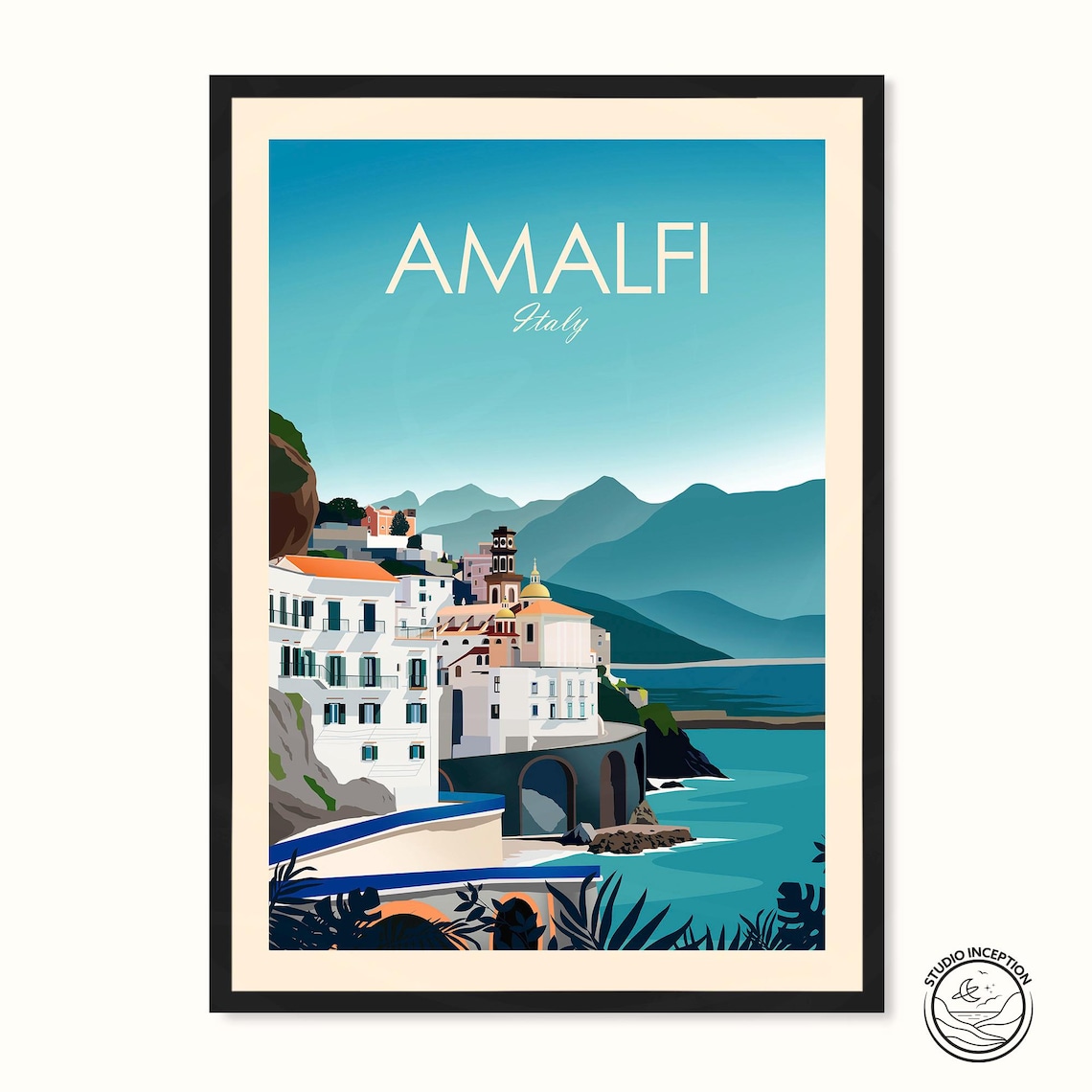 Amalfi Coast Italy Travel Poster, Coastal Wall Art