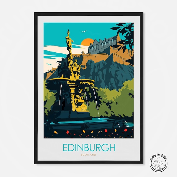 Edinburgh Scotland Castle Fountain Princes Street Garden Poster