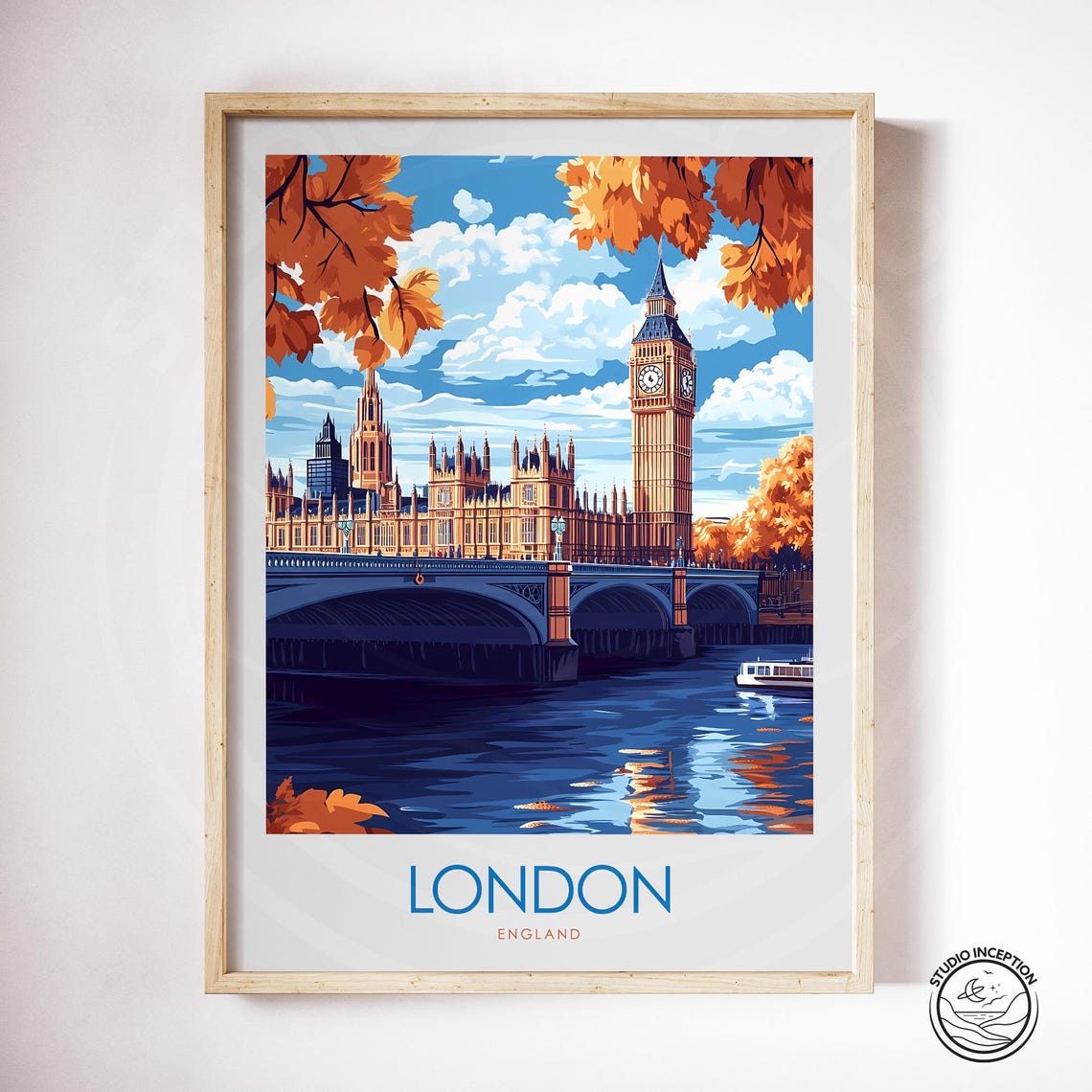 London Big Ben Westminster Bridge Autumn Vintage Travel Poster - Image 4