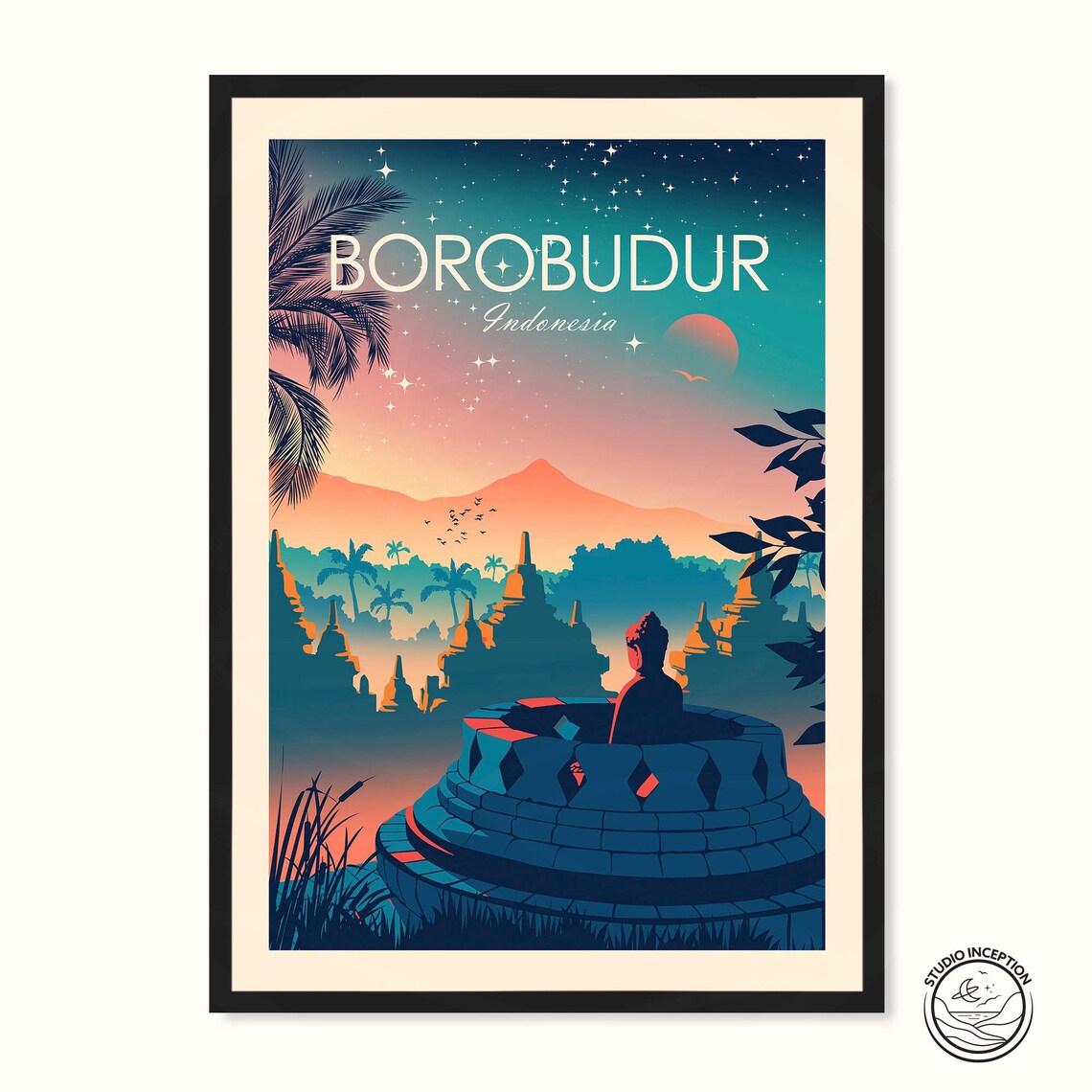 Borobudur Temple Indonesia Travel Poster
