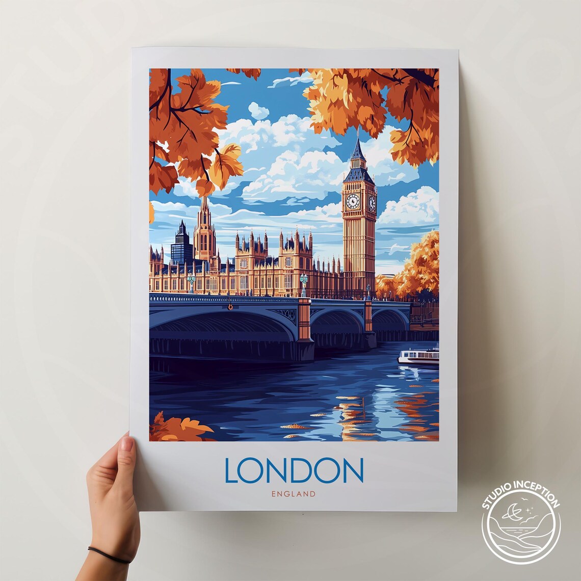 London Big Ben Westminster Bridge Autumn Vintage Travel Poster - Image 2