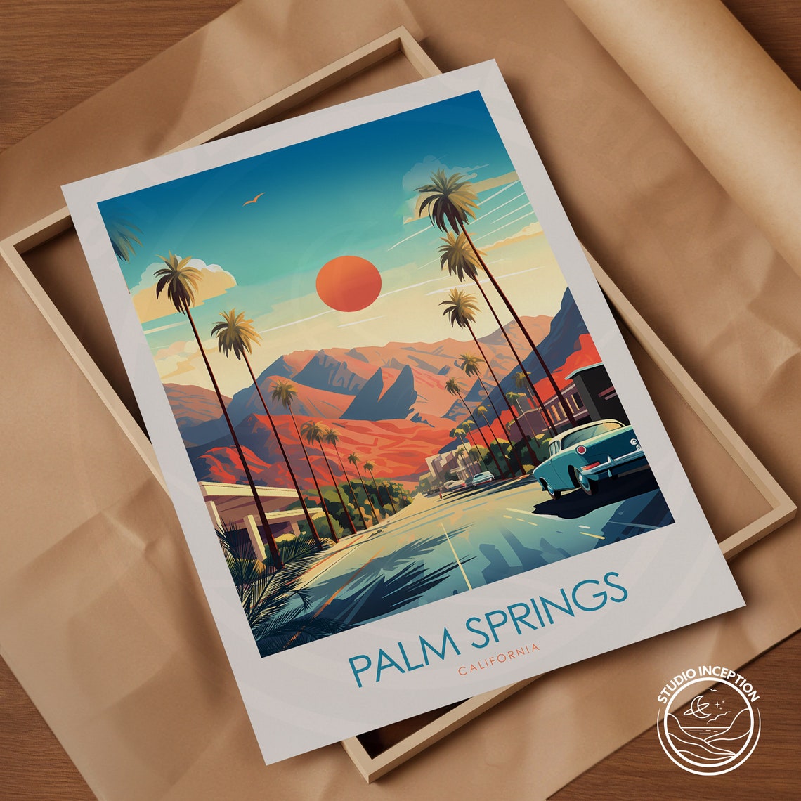 Palm Springs California Palm Tree Street Mountain Sunset Poster - Image 2