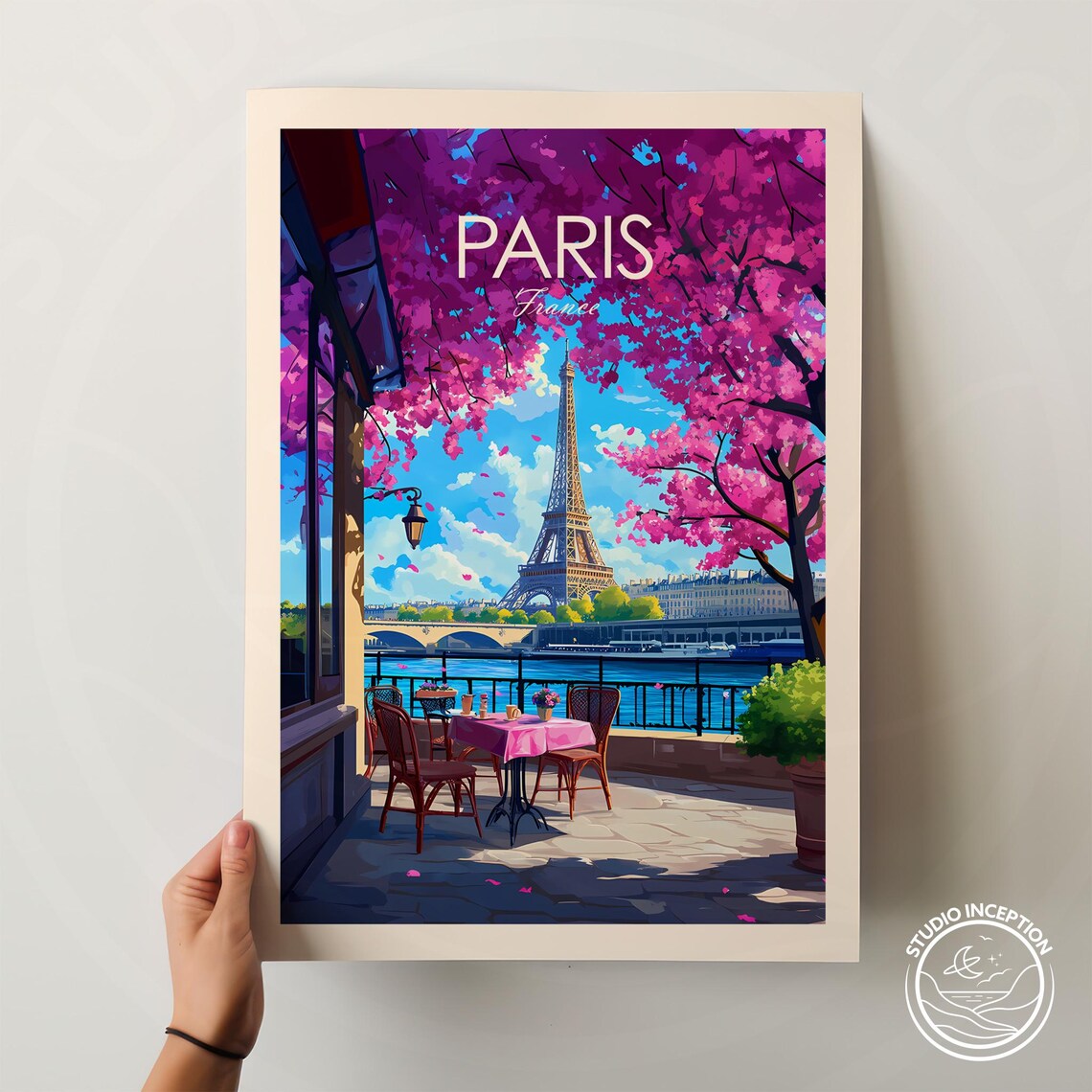 Paris Cafe Print, Eiffel Tower Travel Poster