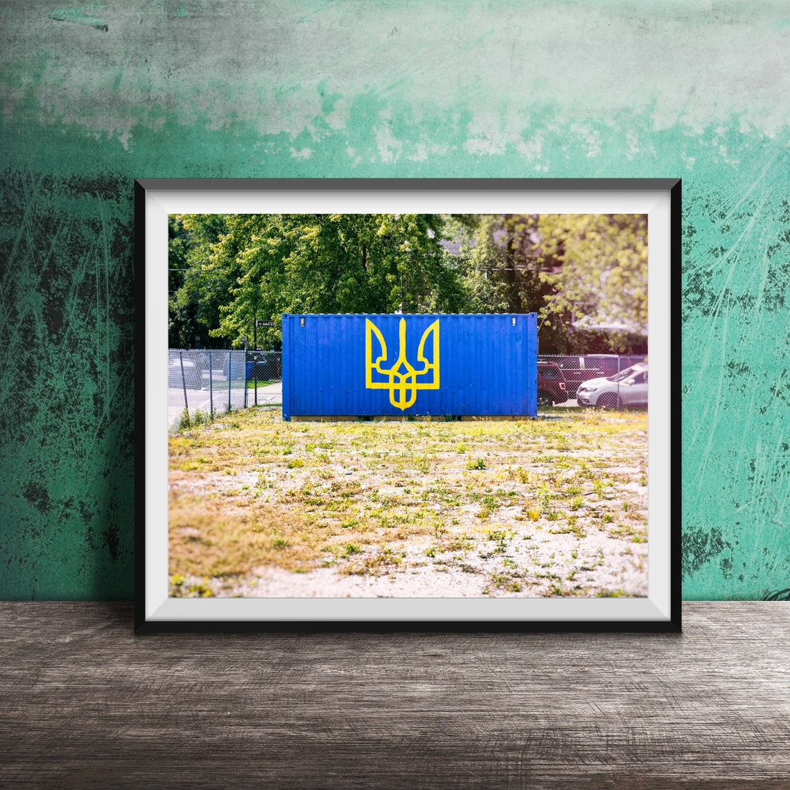 Ukrainian Tryzub Trident Blue Container Street Art Photography Poster