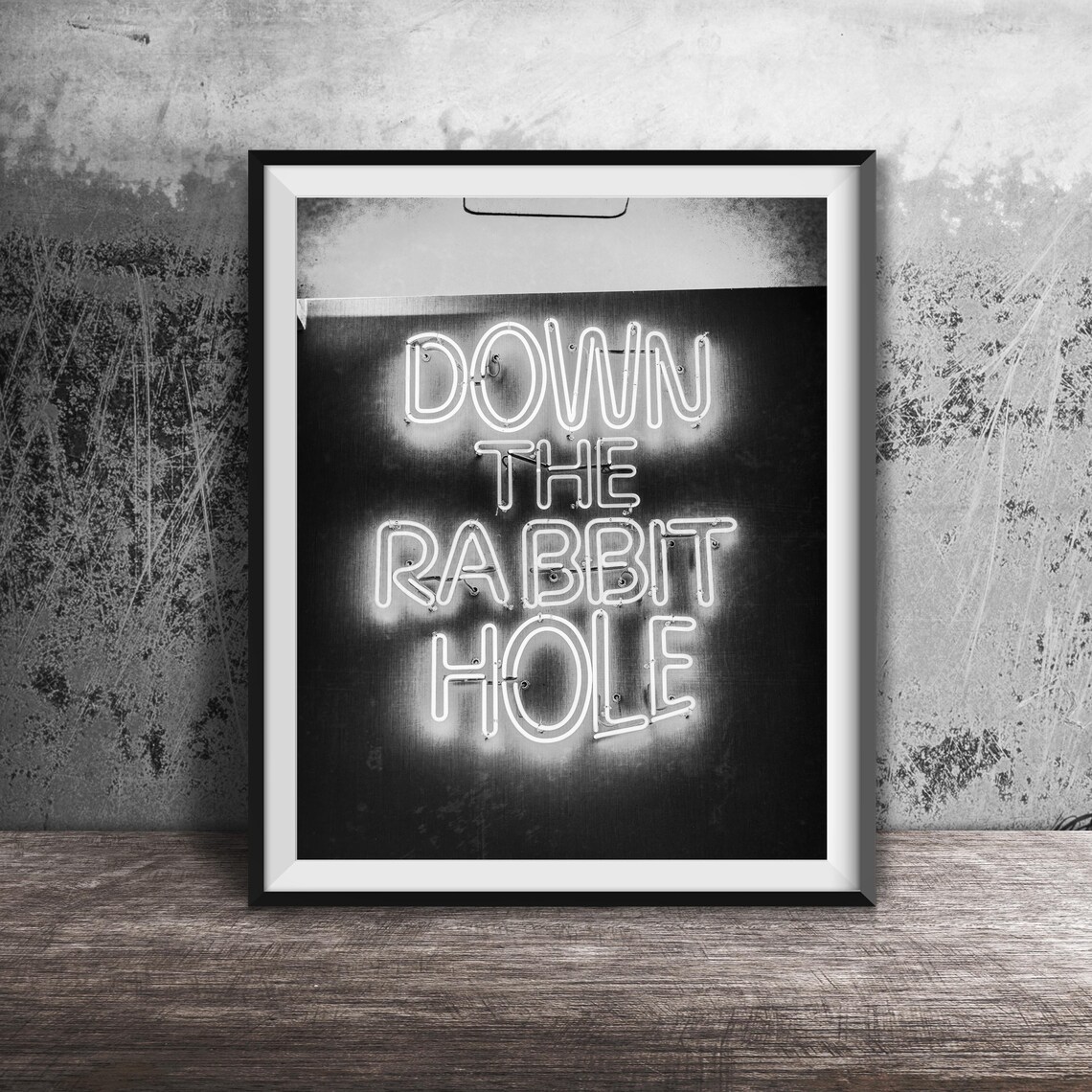 Down The Rabbit Hole Pink Neon Sign Dark Wall Nightclub Art Poster - Image 2