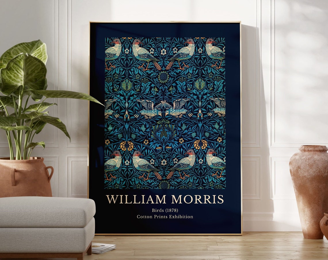 William Morris Birds 1878 Navy Fabric Pattern Exhibition Poster