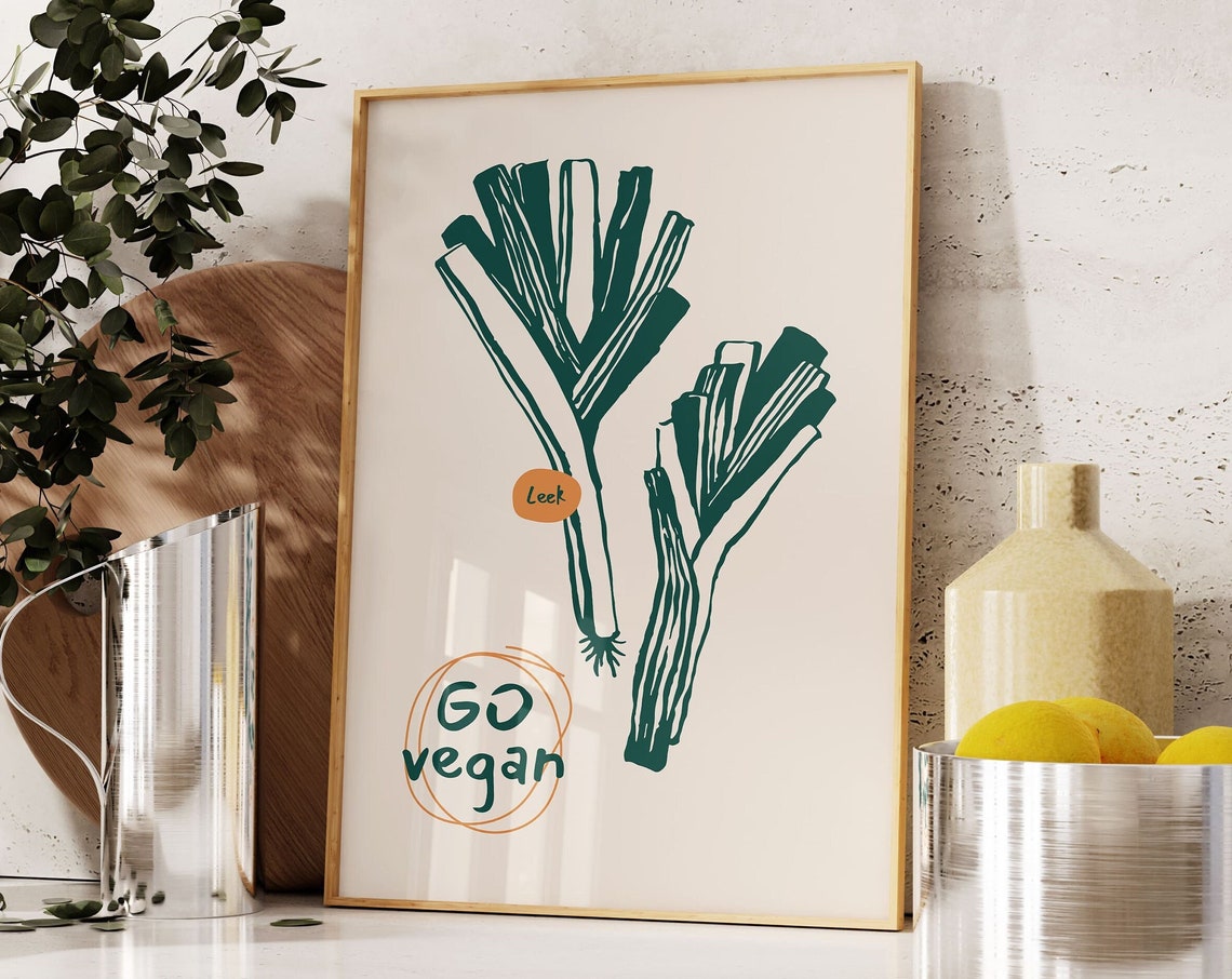 Fresh Leek Go Vegan Green Kitchen Food Illustration Art Poster