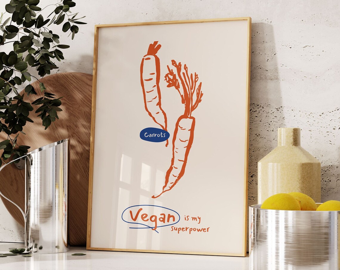 Carrots Vegan Is My Superpower Kitchen Food Illustration Art Poster