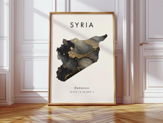 Syria Map Poster Black And Gold Asia Wall Art Print Home Decor Geography Gift Wallpaper
