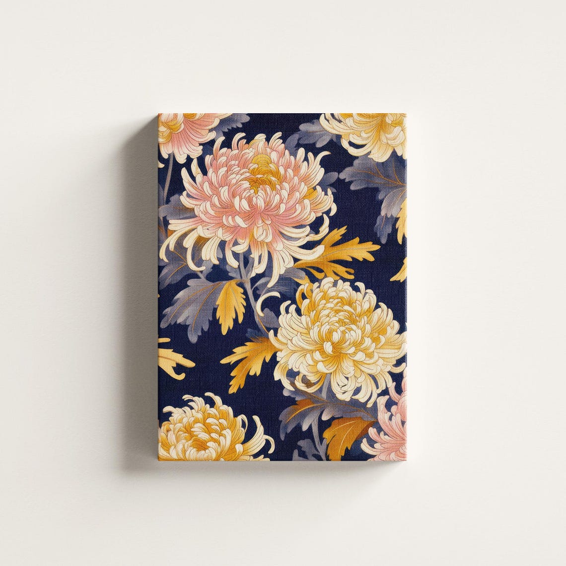 Chrysanthemum Kimono Floral Pattern Navy Botanical Art Print