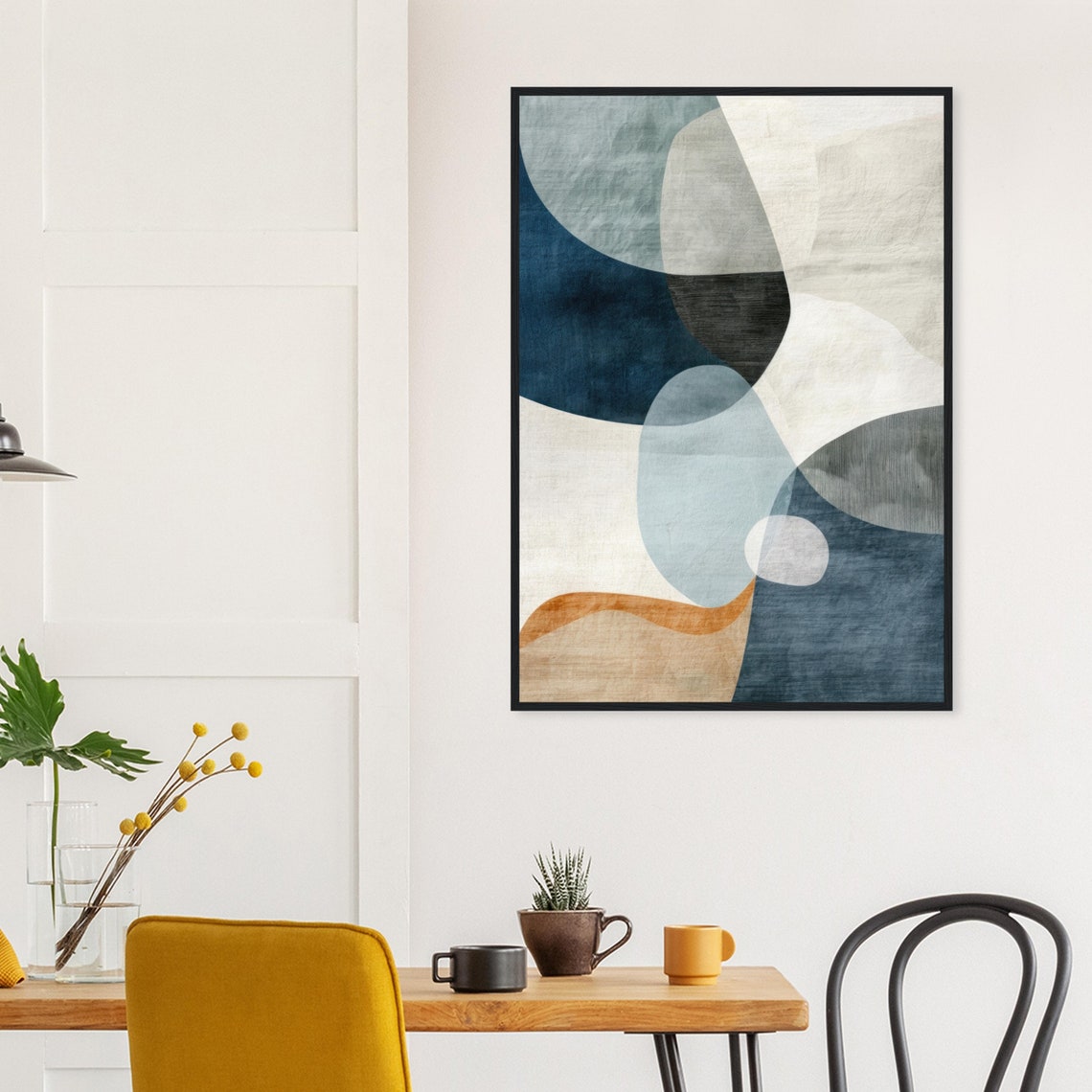 Navy Blue Abstract Curved Shapes Minimalist Scandinavian Wall Art - Image 3
