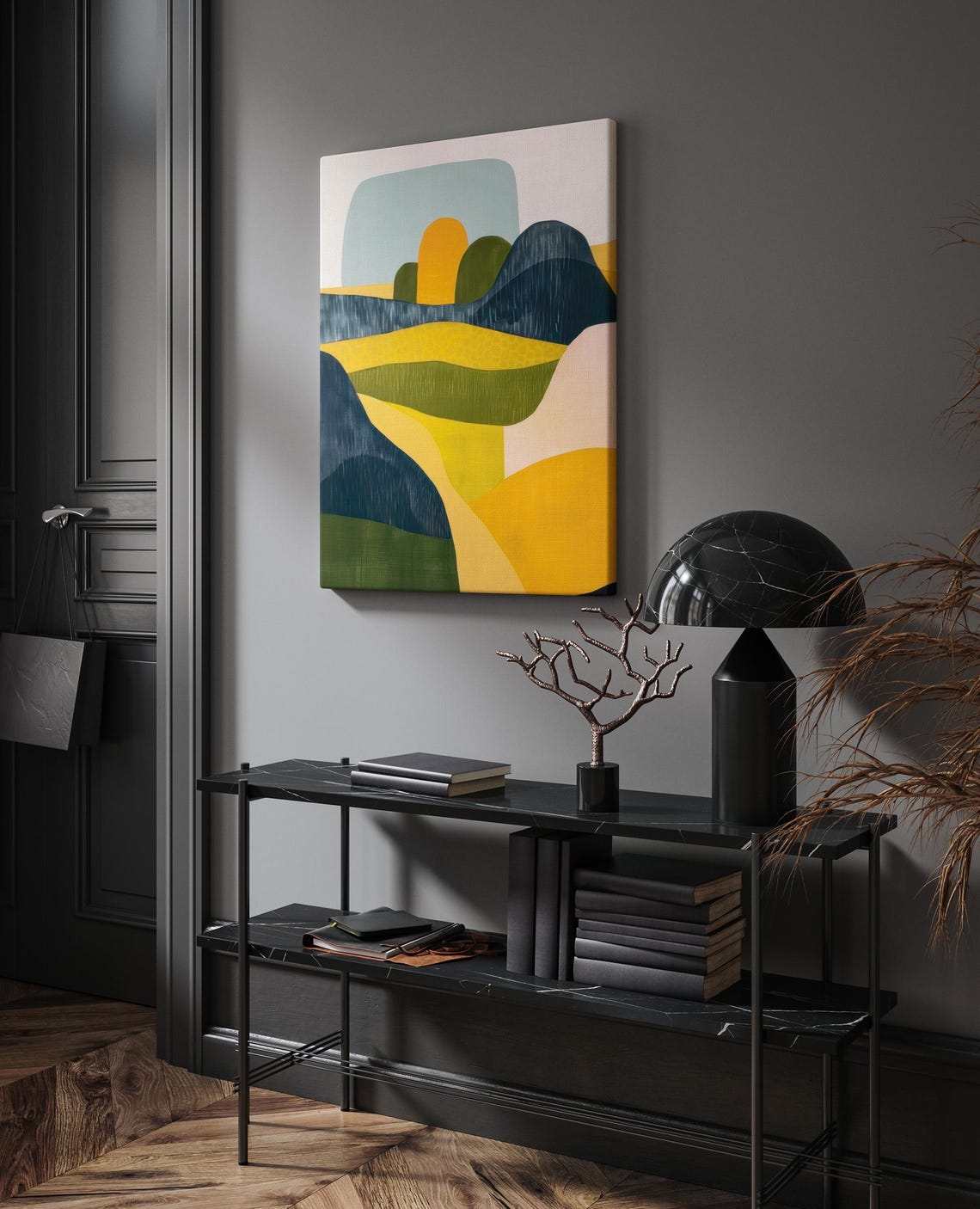Arched Hills Abstract Landscape Ochre Teal Mustard Art Print - Image 2
