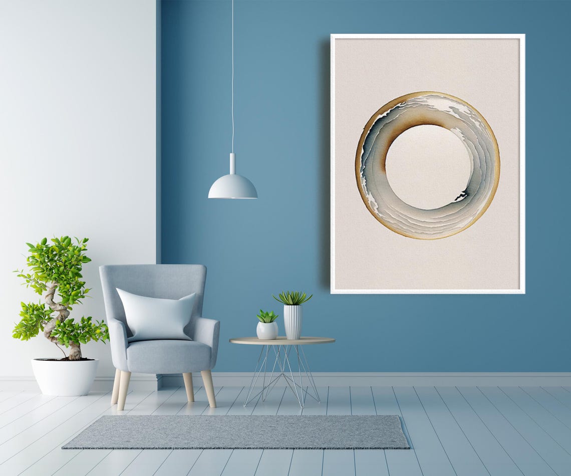 Gold and Gray Watercolor Enso Circle Zen Minimalist Decor Poster - Image 2