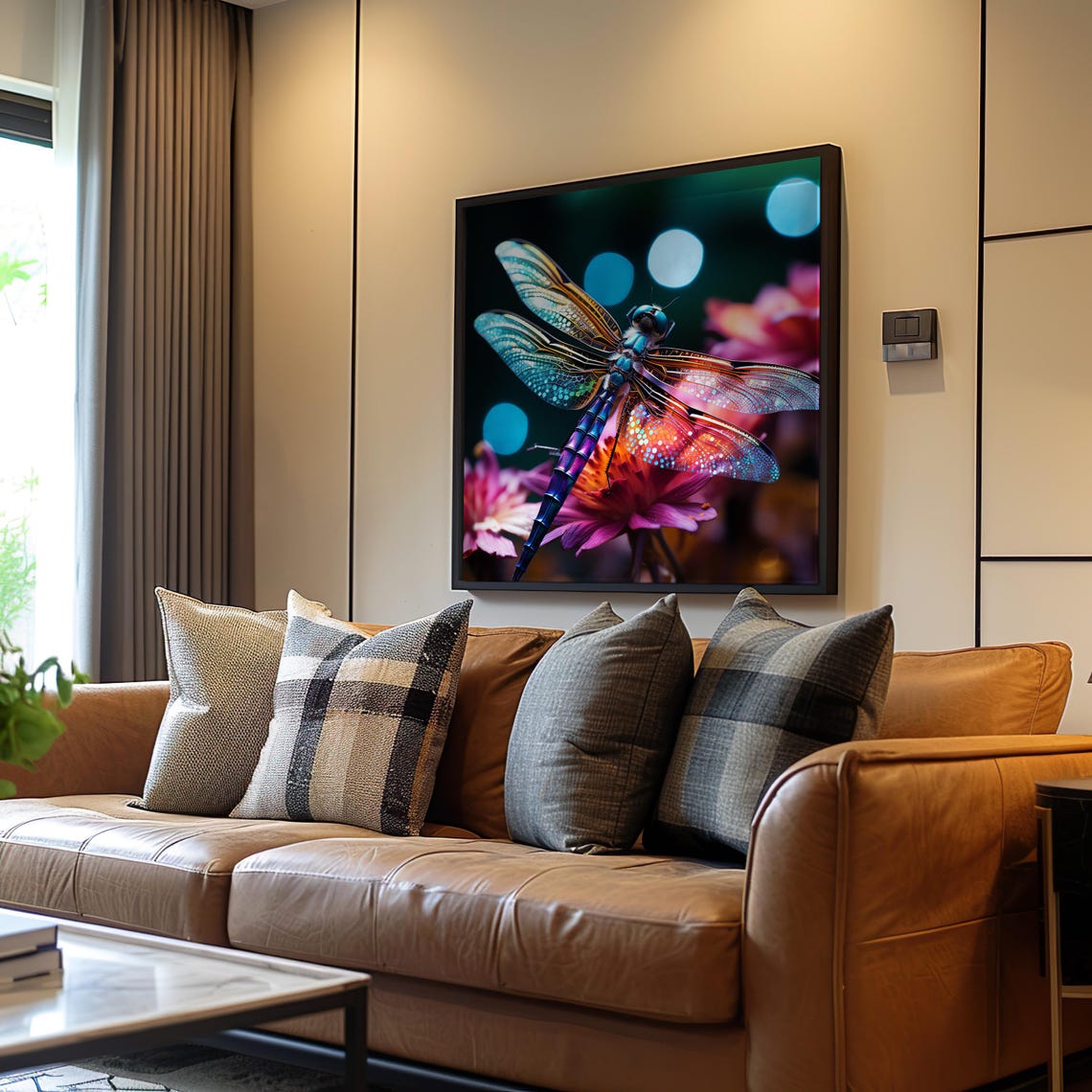 Dragonfly Flower Macro Photorealistic 3D Neon Glow Art Print