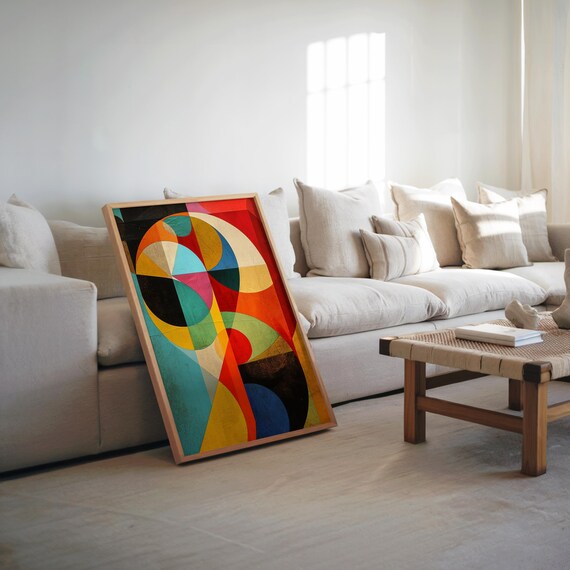 Midcentury Modern Collage Screen Print Poster Abstract Shapes Muted Colors Retro Vibrant Vintage Vibe Wall Art