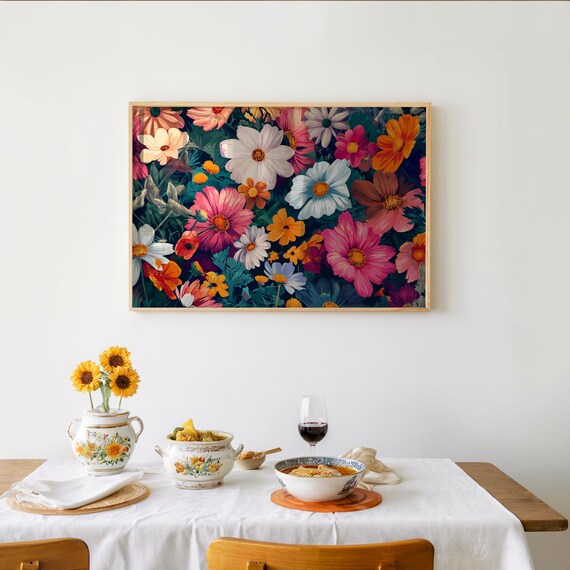 Maximalist Flower Field Dreamy Colorful Wildflower Meadow Poster