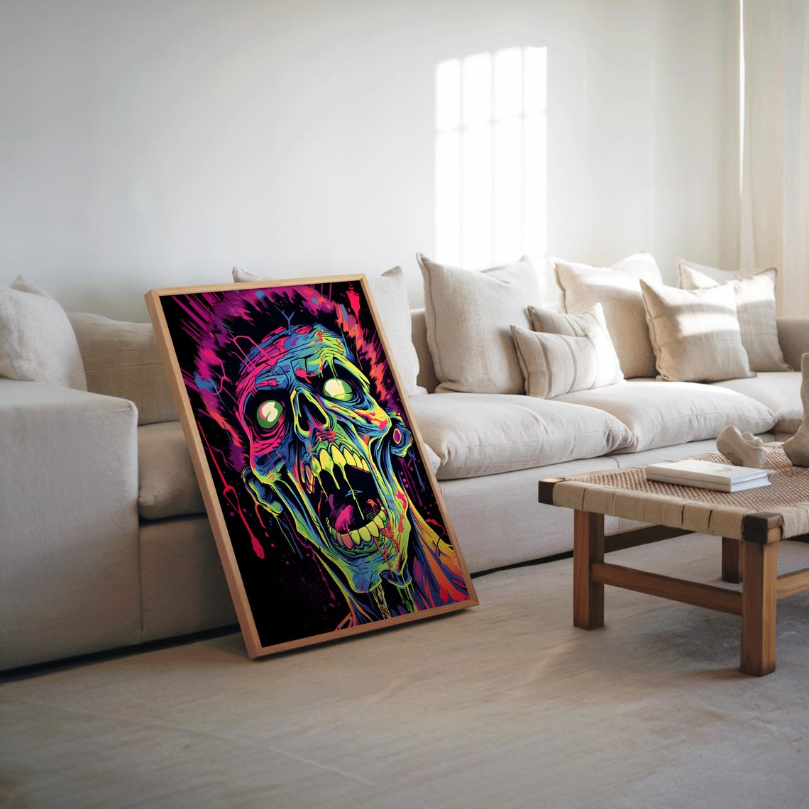 Neon Zombie Skull Screaming Horror Pop Art Dark Fantasy Poster