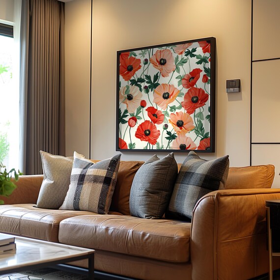 Red Poppy Meadow Flower Garden Botanical Vintage Floral Wall Art