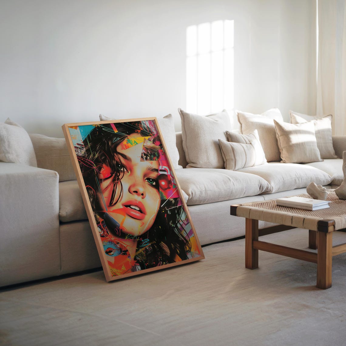 Vibrant Pop Art Woman Portrait Neon Colorful Modern Collage Poster