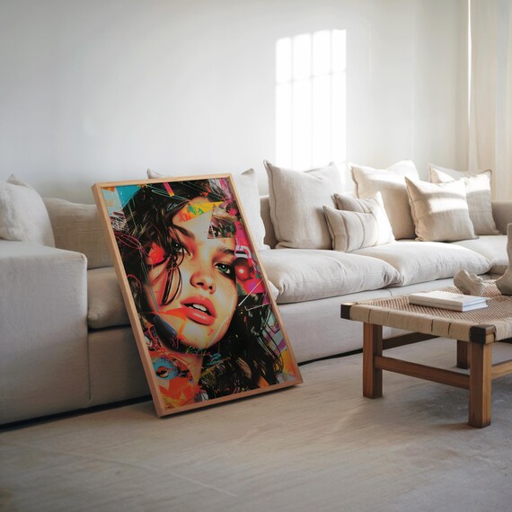 Vibrant Pop Art Woman Portrait Neon Colorful Modern Collage Poster