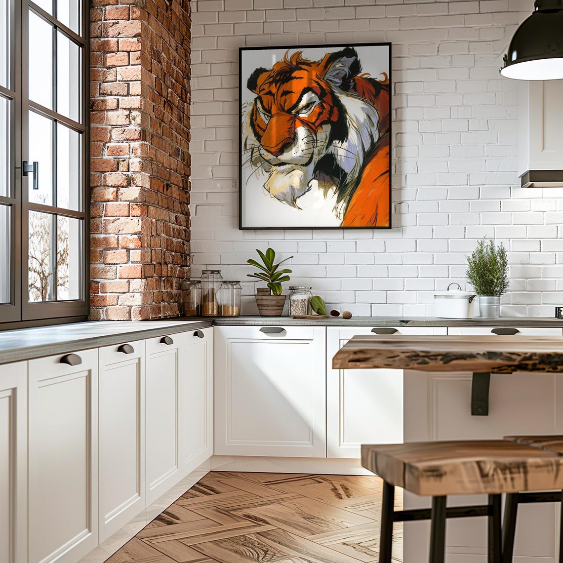 Fierce Tiger Head Expressive Cartoon Wildlife Portrait Animal Poster