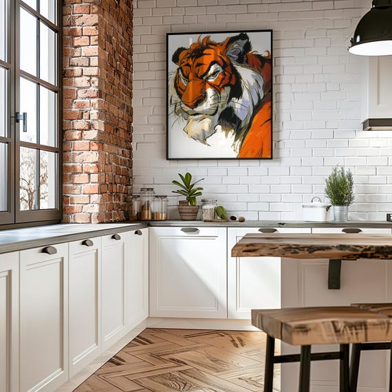 Angry Tiger Poster Photorealistic Manga Art Airbrushed Gouache Warm Tones Detailed High Contrast Shading Unique