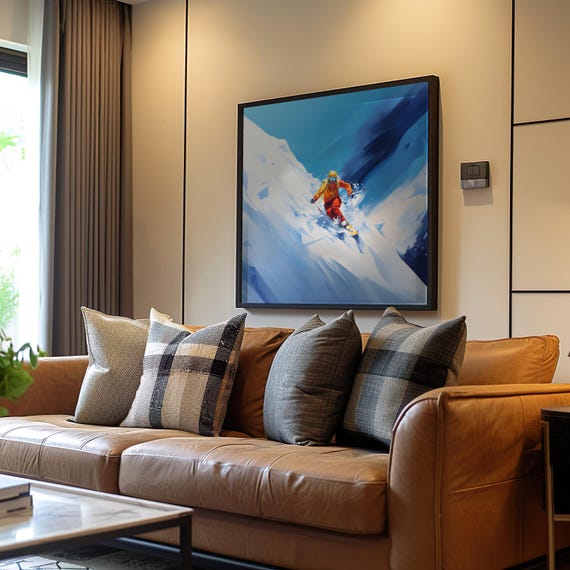 Impressionist Skiing Poster No139 Modernist Painting Cool Vibrant Tones Cinematic Ambiance Wall Art Decor