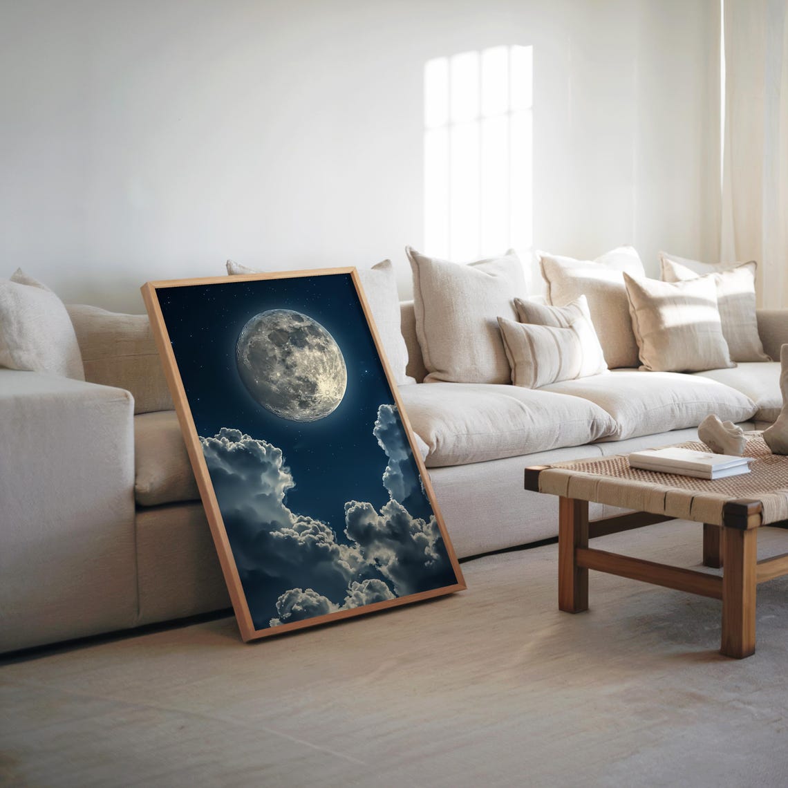 Photorealistic Full Moon Starry Night Clouds Dreamy Wall Art