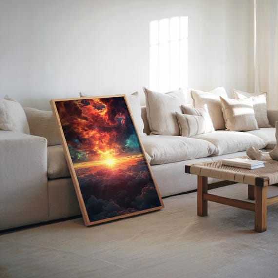 Photorealistic Synthwave Sky Art Warm Tone Poster Dramatic Lighting Print Dreamy Vibe Wall Decor Vibrant Palette