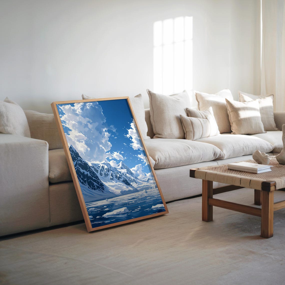 Snowy Mountain Lake Anime Style Cool Tones Winter Landscape Poster