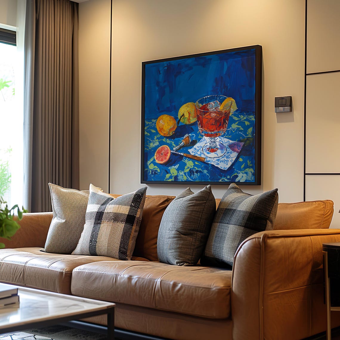 Citrus Cocktail Still Life Bold Blue Expressionist Bar Art Poster