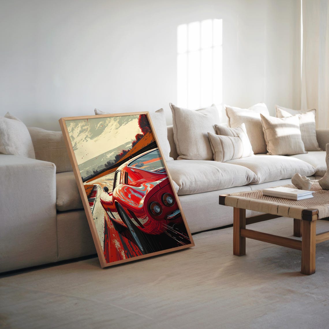 Retro Futurism Sports Car Mid Century Modern Art Vibrant Warm Tones Road Poster Illustration Etsy Print Vintage Automotive