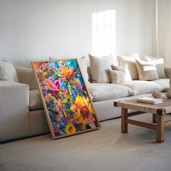 Maximalist Colorful Floral Field Wildflower Collage Art Poster