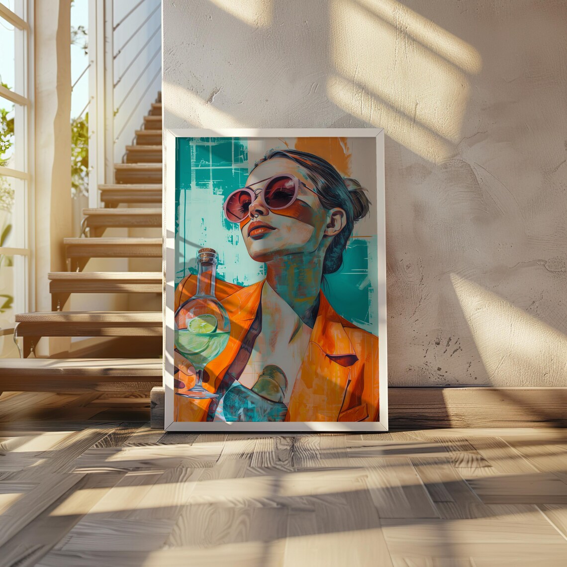 Pop Art Woman Sunglasses Cocktail Vibrant Retro Summer Portrait Poster