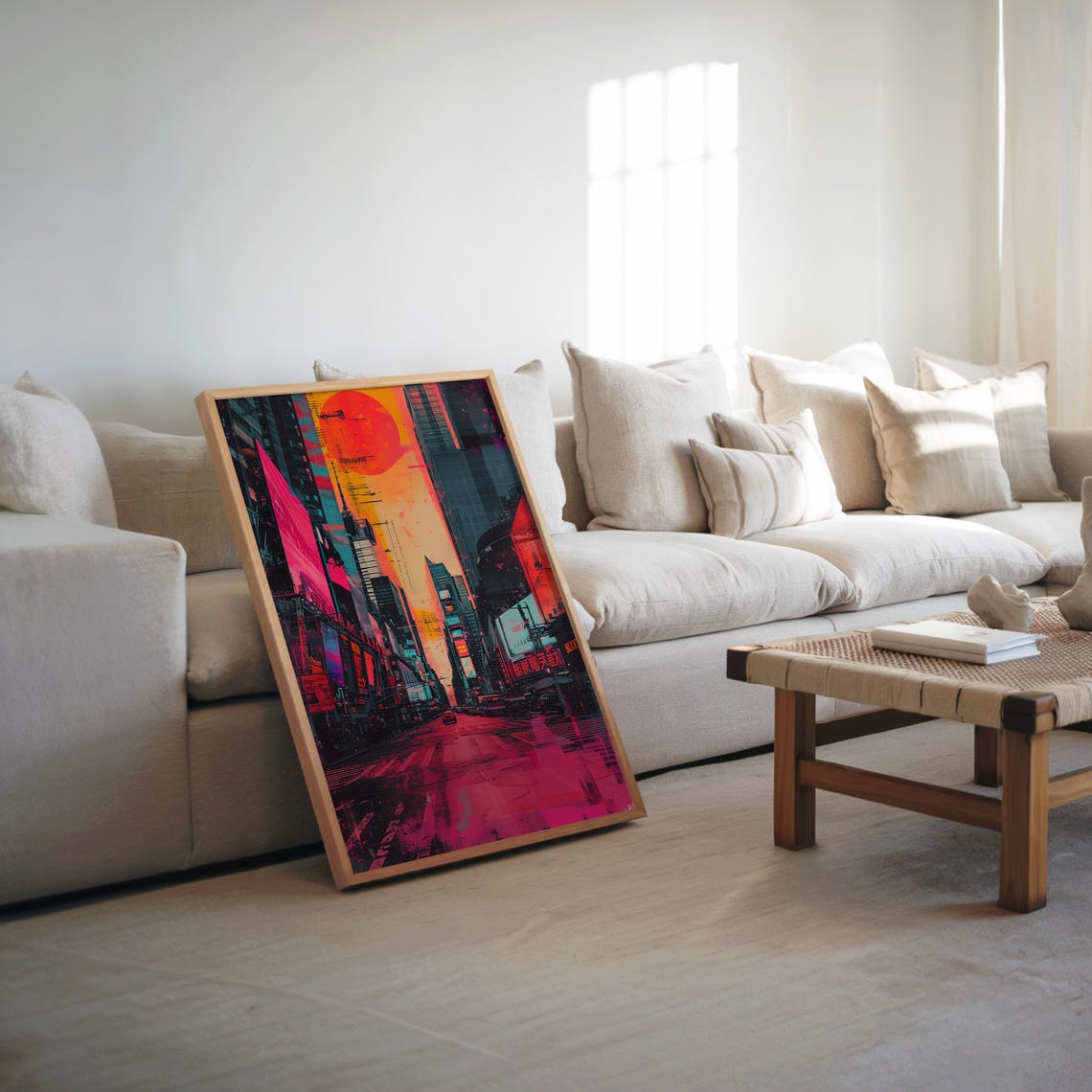Synthwave Neon City Street Skyline At Sunset Billboard Poster