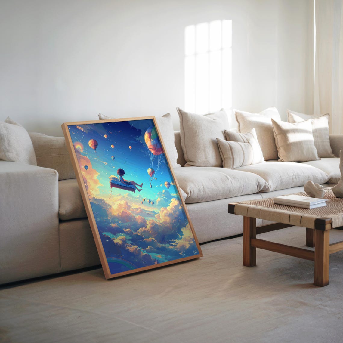 Anime Surrealism Hot Air Balloon Poster Dreamy Vibrant 3d Render Pastel Palette High Detail