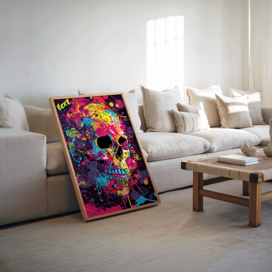 Neon Graffiti Skull Colorful Street Art Pop Skull Style Poster