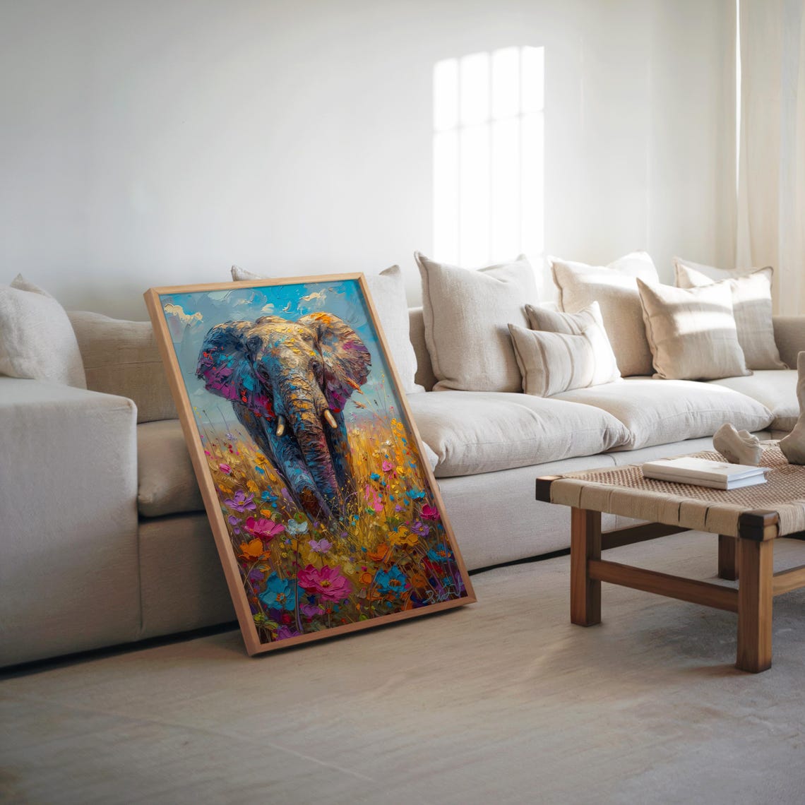 Majestic Elephant Wildflower Meadow Impressionist Art Poster