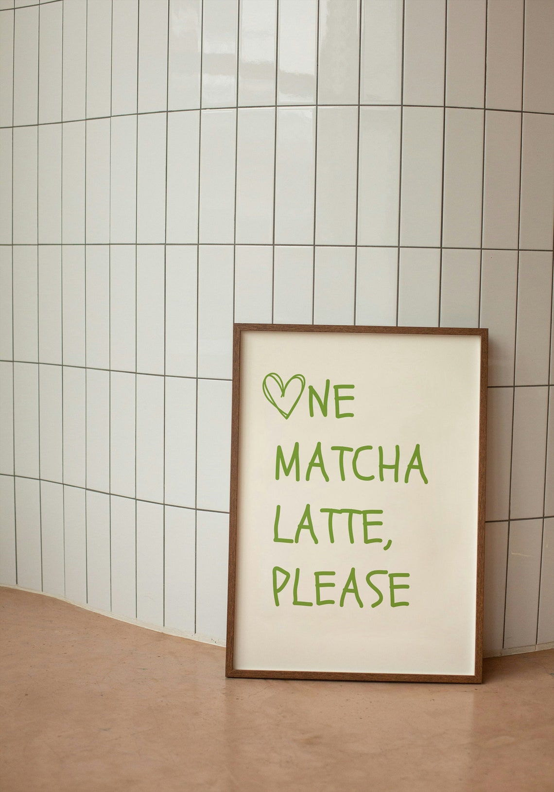 One Matcha Latte Please Hand Lettered Green Quote Kitchen Wall Art - Image 2