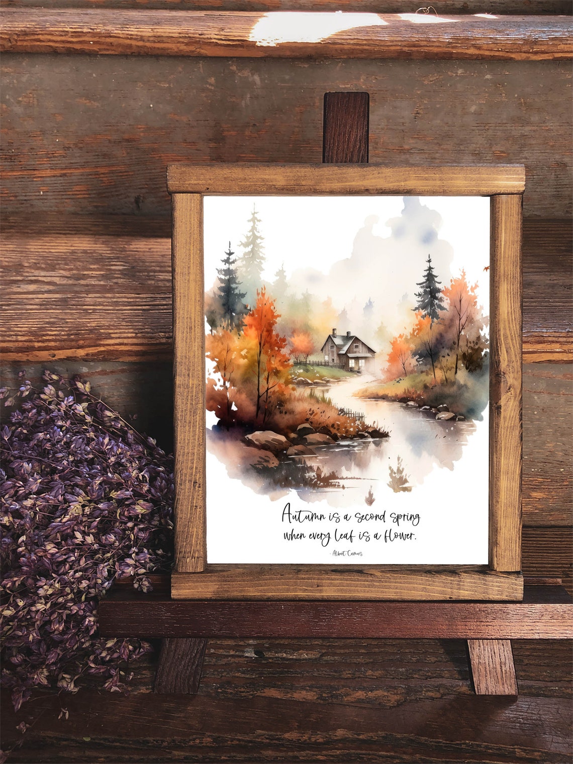 Autumn Is A Second Spring Camus Quote Cabin Watercolor Poster
