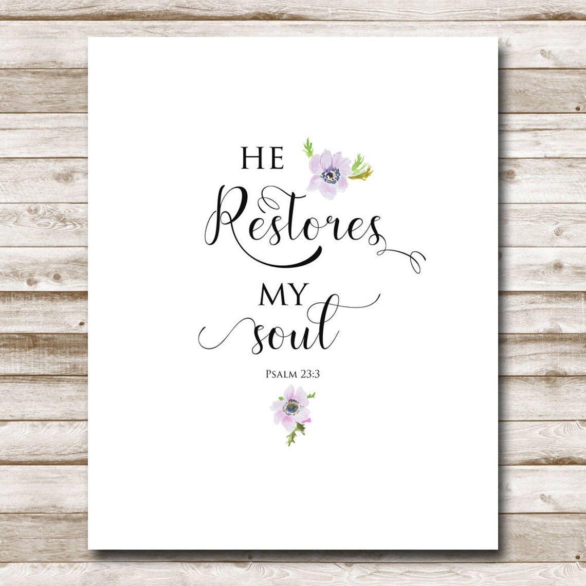 He Restores My Soul Psalm 23 3 Minimal Floral Scripture Poster - Image 5
