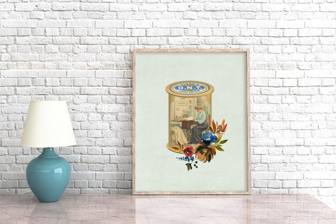 Clark's O.N.T. Spool Cotton Vintage Sewing Room Floral Poster - Image 3
