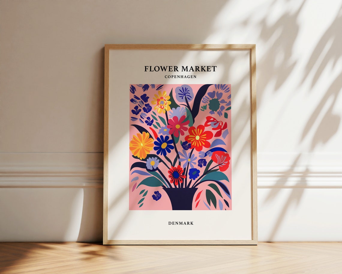 Flower Market Print Copenhagen Flower Market Poster Art Abstract Floral Print Pink Flowers Poster Cute Trendy Wall Art - Image 2