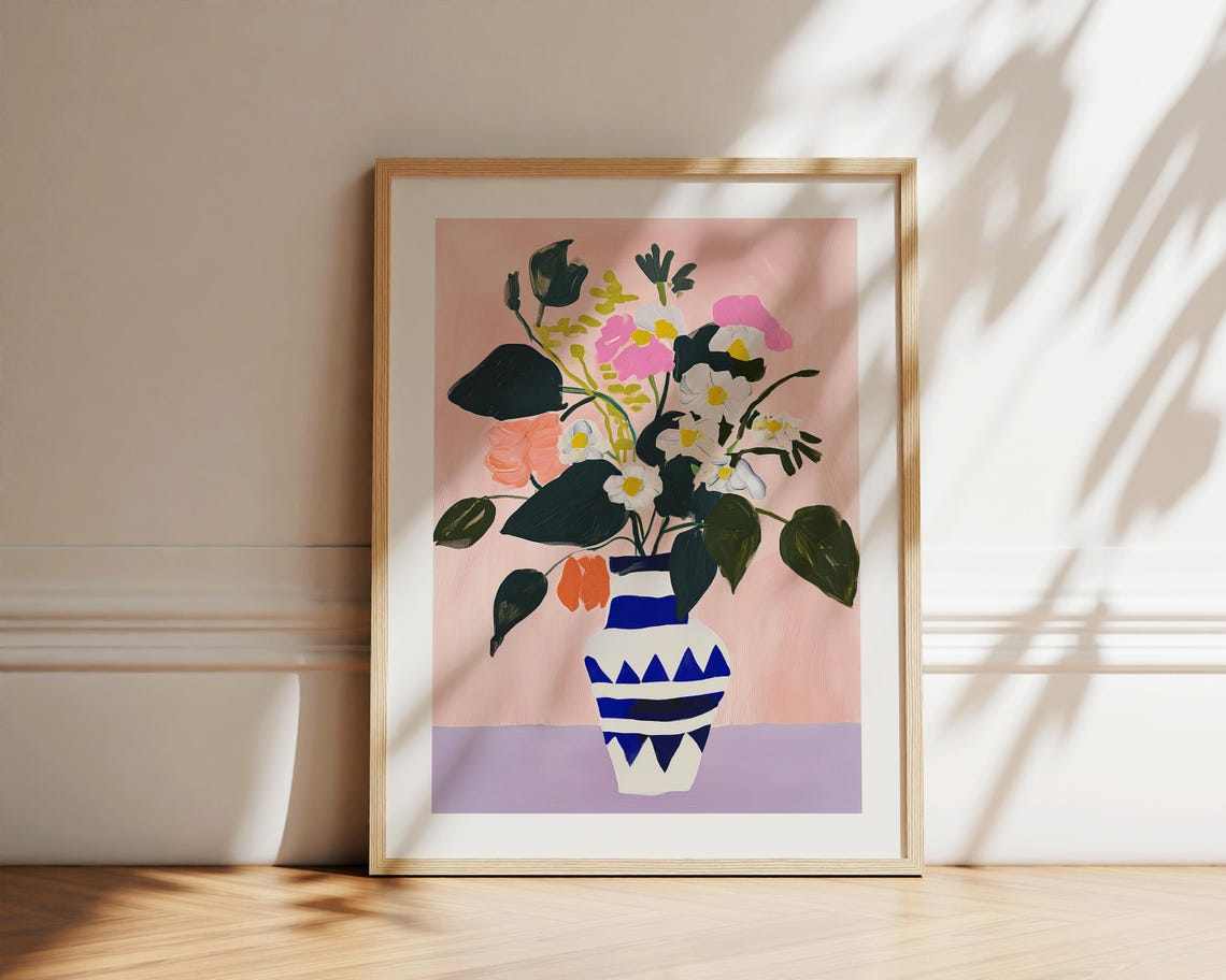 Floral Poster Wall Art Geometric Pattern Vibrant Flowers Modern Art Illustration Bold Colors Contemporary Decor - Image 4